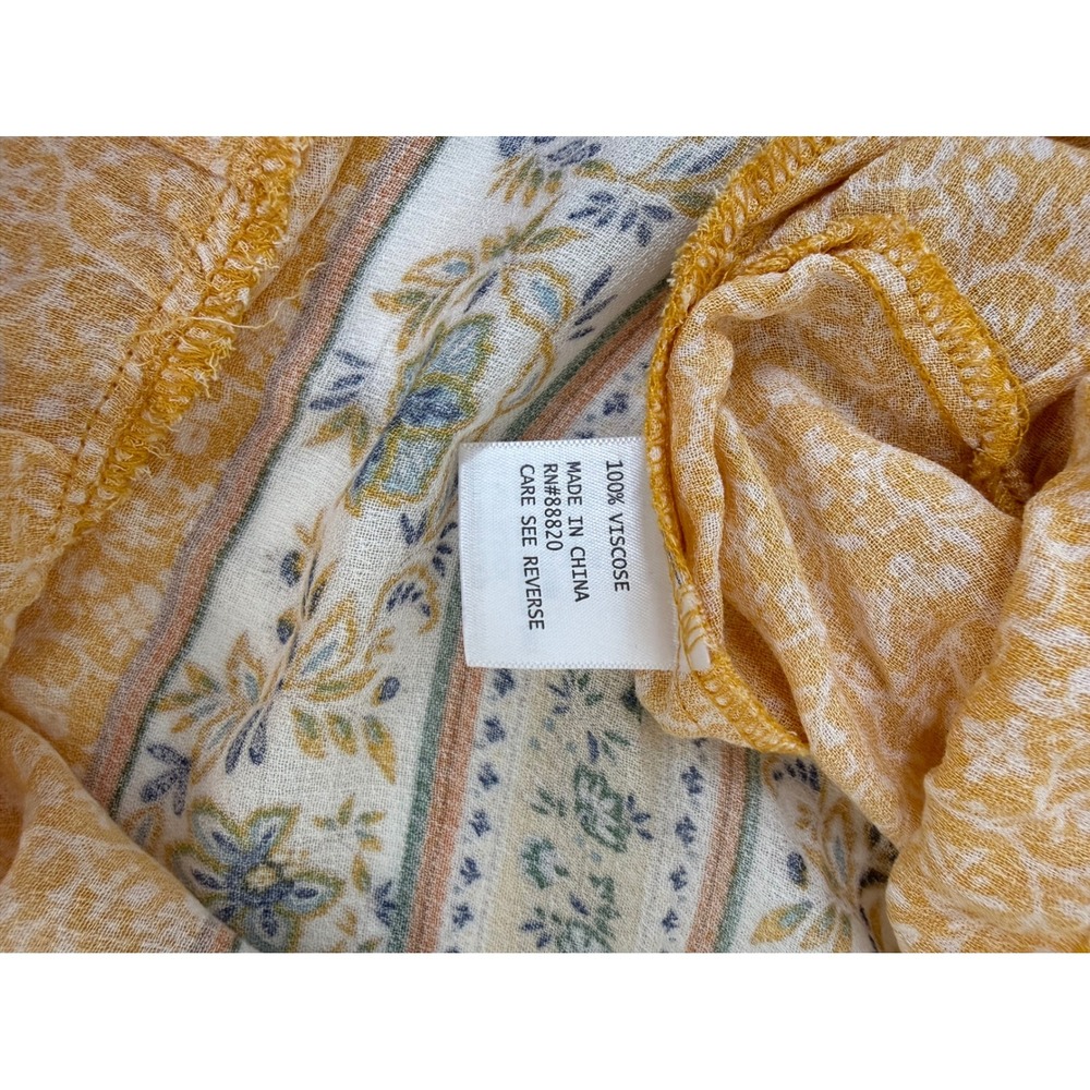 Cynthia Rowley Blouse 2X Yellow Floral Boho Ruffle Bell Sleeve V-Neck Top - Picture 8 of 8